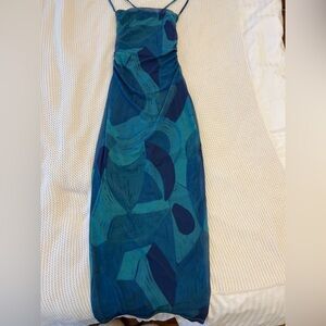DYNAMITE Blue Teal Abstract Print Midi Dress